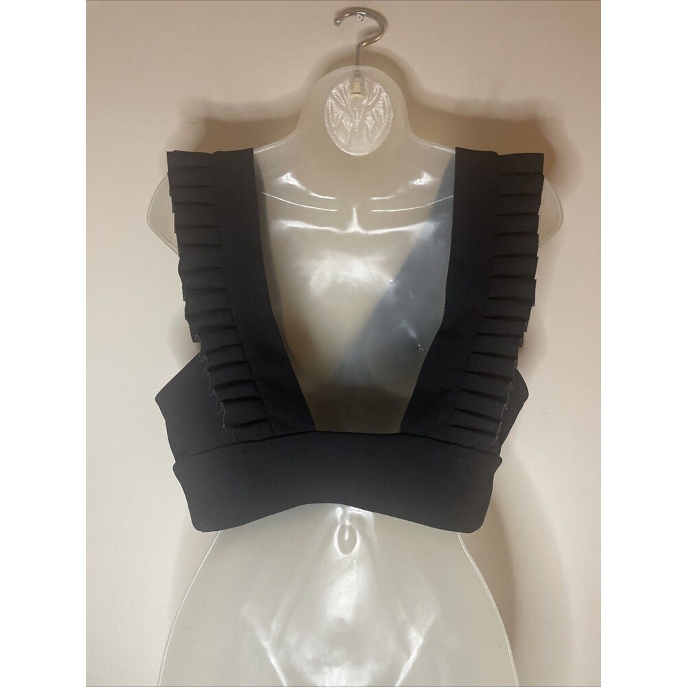 Women’s Black Ribbed Crop top With Ruffled Bottom Size Large - Picture 3 of 4